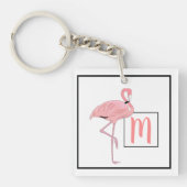 Aangepast monogram Schattige roze flamingo Waterco Sleutelhanger (Voorkant)