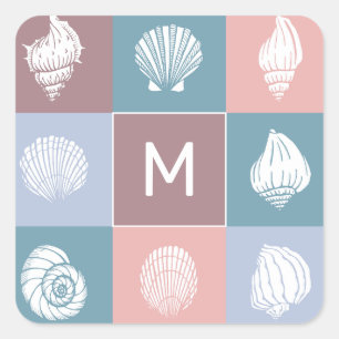 Aangepast monogram schelpen patroon vierkante sticker