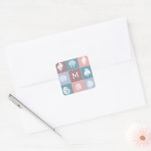 Aangepast monogram schelpen patroon vierkante sticker (Envelop)