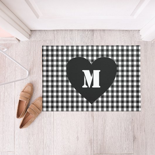 Aangepast monogram script hart zwart-wit deurmat