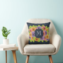 Aangepast Monogram script Modern Floral Kussen