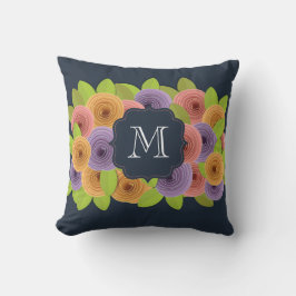 Aangepast Monogram script Modern Floral Kussen
