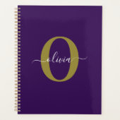 Aangepast monogram script naam paars wit goud planner (Voorkant)