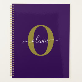 Aangepast monogram script naam paars wit goud planner