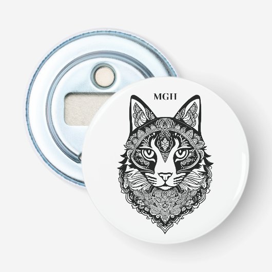 Aangepast Monogram Sierkat Button Flesopener (Voorkant)