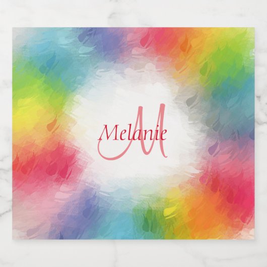 Aangepast monogram Sjabloon Geel Oranje Blauw Groe Sparkling Wijnetiket (Enkel label)