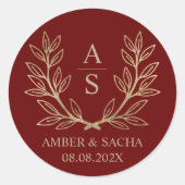 Aangepast monogram Sla de datum Logo op met krans Ronde Sticker (Voorkant)