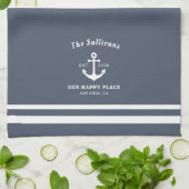 Aangepast Monogram Slate Blauwe Kust Moderne Theedoek (Gevouwen)
