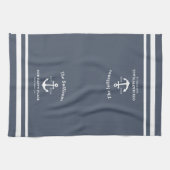 Aangepast Monogram Slate Blauwe Kust Moderne Theedoek (Horizontaal)