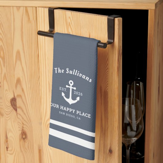 Aangepast Monogram Slate Blauwe Kust Moderne Theedoek (Derde Gevouwen)
