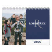 Aangepast Monogram Spaans Navy Blauw Foto Kalender (Hoes)