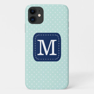 Aangepast monogram stijlvol Mint Polka-puntpatroon Case-Mate iPhone Case