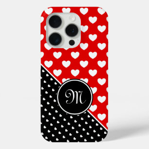 Aangepast monogram stijlvol rood, zwart en wit iPhone 15 pro case