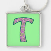 Aangepast monogram T-Sleutelhanger, Ditsy Floral P Sleutelhanger (Voorkant)