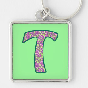Aangepast monogram T-Sleutelhanger, Ditsy Floral P Sleutelhanger