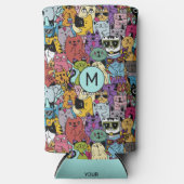 Aangepast monogram & tekst Grappige katten illustr Seltzer Blikjeskoeler (Voorkant)