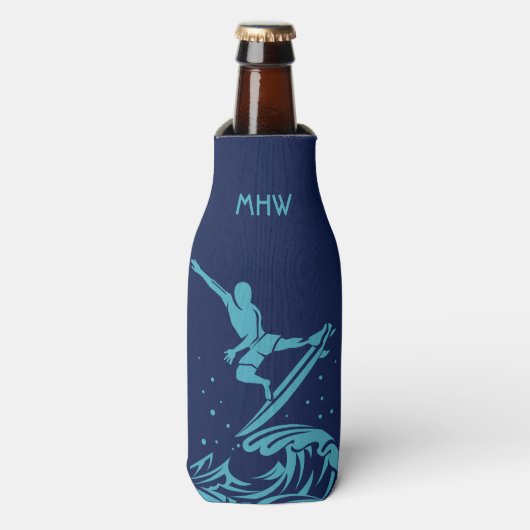 Aangepast monogram, tekst & jaar SURFER flessenkoe Flesjeskoeler (Fles Voorkant)