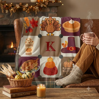 Aangepast Monogram Thanksgiving herfst | Cozy Sherpa Deken