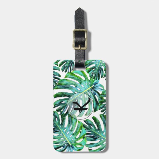 Aangepast monogram Tropisch Monstera Leaf Greenery Bagagelabel (Voorkant verticaal)