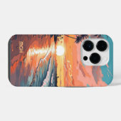 Aangepast monogram tropisch strand zonsondergang iPhone hoesje (Achterkant horizontaal)