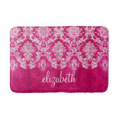 Aangepast monogram van het Hot Pink Grunge Damask  Badmat (Voorkant)