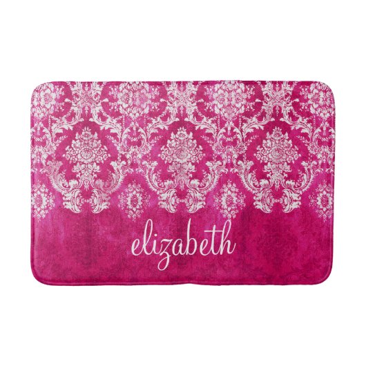 Aangepast monogram van het Hot Pink Grunge Damask  Badmat (Voorkant)