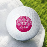 Aangepast monogram van het Hot Pink Grunge Damask  Golfballen<br><div class="desc">Een patroon met een bord en kant. Kijk dicht bij de bloemen en bladeren.Een trendy design met juweelkleuren en elegantie. De punten zijn gemakkelijker aan te passen wanneer u al tekst eerst vervangt. Als je kunst nog moet worden aangepast, klik je op Deze knop aanpassen. Dit zal u naar een...</div>