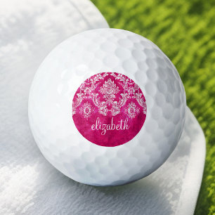 Aangepast monogram van het Hot Pink Grunge Damask  Golfballen
