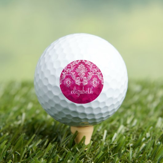 Aangepast monogram van het Hot Pink Grunge Damask  Golfballen (Insitu Shirt)