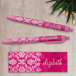 Aangepast monogram van het Hot Pink Grunge Damask  Zwarte Inkt Pen