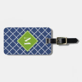 Aangepast monogram van het limoen- en Navy Quatref Bagagelabel (Voorkant horizontaal)