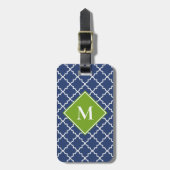 Aangepast monogram van het limoen- en Navy Quatref Bagagelabel (Voorkant verticaal)