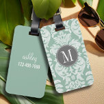 Aangepast monogram van het type Mint en Gray Damas Bagagelabel<br><div class="desc">Reis in stijl en voeg uw monogrammen toe aan deze trendy en vrouwelijke bloemenvoeders met populaire kleuren. Het dametje heeft een grillig karton.</div>
