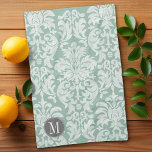 Aangepast monogram van het type Mint en Gray Damas Theedoek<br><div class="desc">Voeg je monogrammen toe aan deze trendy en feminine floral damkers met populaire kleuren. Het dametje heeft een grillig karton.</div>