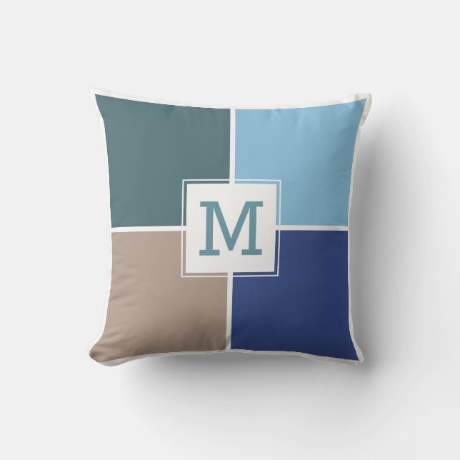 Aangepast monogram van Nautische Tiles werpen kuss Kussen (Voorkant)