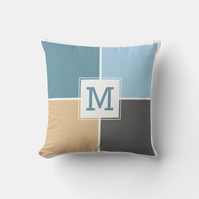 Aangepast monogram van Nautische Tiles werpen kuss Kussen (Voorkant)