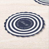 Aangepast monogram vette blauwe streep bruiloft kartonnen onderzetters (Gekanteld)