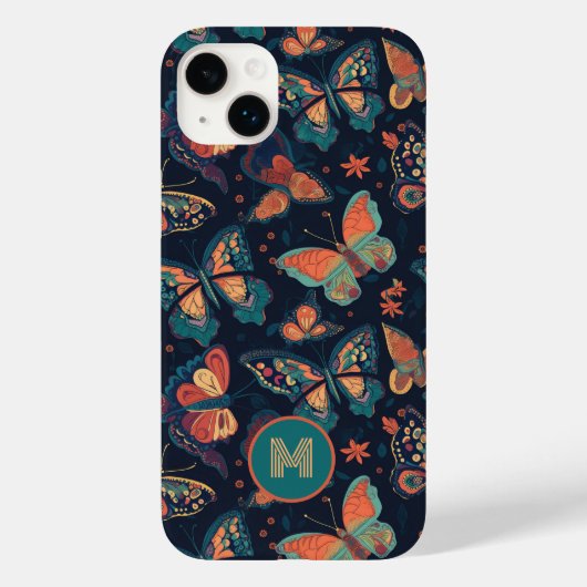 Aangepast monogram vlinderpatroon Case-Mate iPhone case (Achterkant)