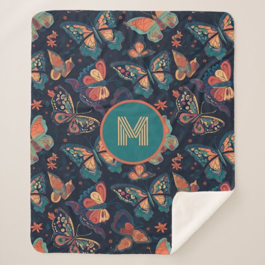 Aangepast monogram vlinderpatroon sherpa deken (Voorkant)