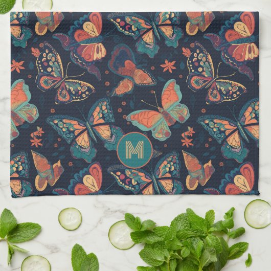 Aangepast monogram vlinderpatroon theedoek (Gevouwen)