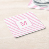Aangepast monogram voor baby roze en witte strepen kartonnen onderzetters (Schuin)