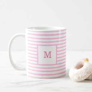Aangepast monogram voor baby roze en witte strepen koffiemok