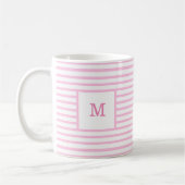 Aangepast monogram voor baby roze en witte strepen koffiemok (Links)