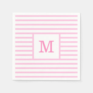 Aangepast monogram voor baby roze en witte strepen servet
