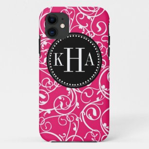 Aangepast monogram voor Berry roze en Black Damask Case-Mate iPhone Case