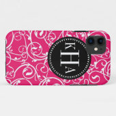 Aangepast monogram voor Berry roze en Black Damask Case-Mate iPhone Case (Achterkant (horizontaal))