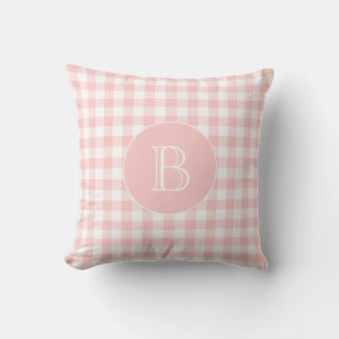 Aangepast monogram voor Blush Pink Gingham Pattern Kussen