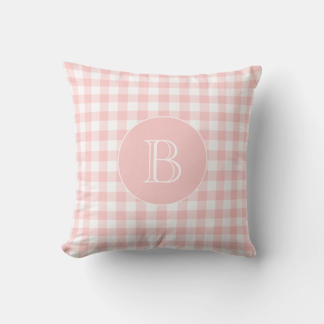 Aangepast monogram voor Blush Pink Gingham Pattern Kussen (Voorkant)