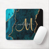 Aangepast monogram voor Chic Blauwgroen Gold Agate Muismat (Met muis)