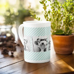 Aangepast monogram voor foto's van Mint en Koraal Porselein Kop<br><div class="desc">Gebruik 3 vierkante foto's om een uniek en persoonlijk cadeau te creëer. Of je kunt de hipster puppy houden en een trendy keepslag maken. Als u de afbeeldingen moet aanpassen,  klik op het aanpassingshulpmiddel om veranderingen aan te brengen.</div>